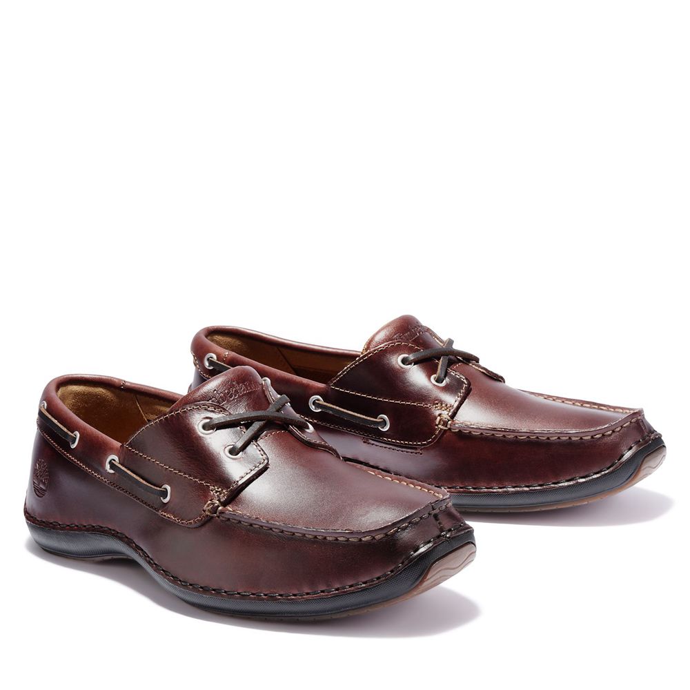 Timberland Mens Boat Shoes Annapolis 2-Eye Moc Toe - Burgundy - India RN6382095